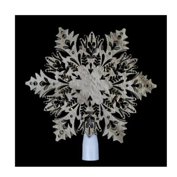 Northlight 8.5" Lighted Brown Wooden Snowflake Christmas Tree Topper - Picture 1 of 2